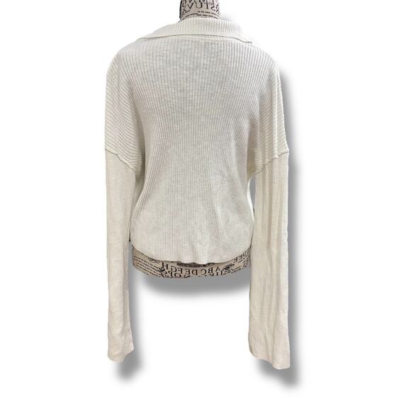 Free People Size XL Ella Button-Up Ivory Cotton Linen Sweater Cardigan Preppy - Picture 8 of 8